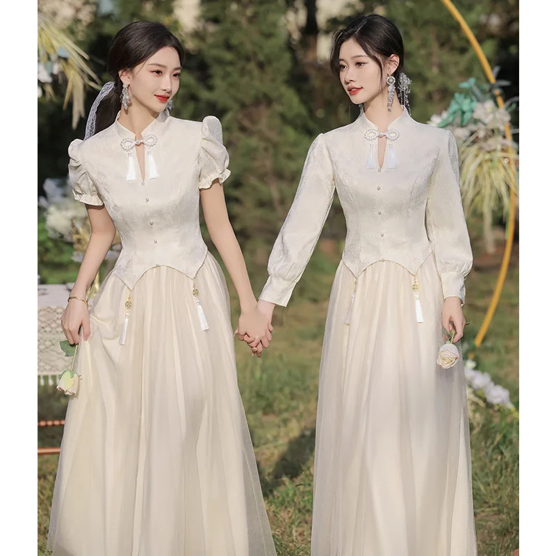 

Women Sexy Slim Xiuhe Tang Costume New Chinese Style Improved Cheongsam Set Traditional Wedding Bridesmaid Dress Hanfu Suits