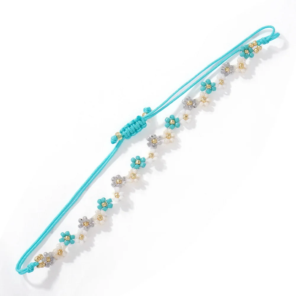 بوهيميا الأرز حبة سوار زهرة صغيرة الأزرق والأبيض المنسوجة يدويا الطازجة مزاجه بسيط الاتجاه مطرز سوار