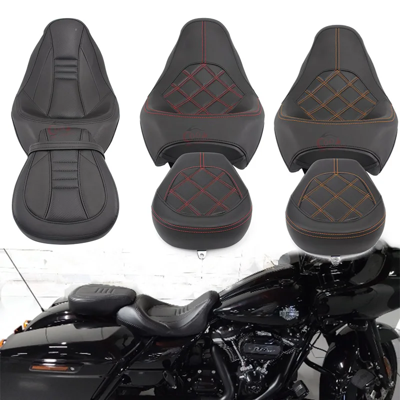 

1x Motorcycle Low-Profield Two-Up Front Rear Driver Passenger Seat For Harley Touring CVO Street Glide Road King Special Classic