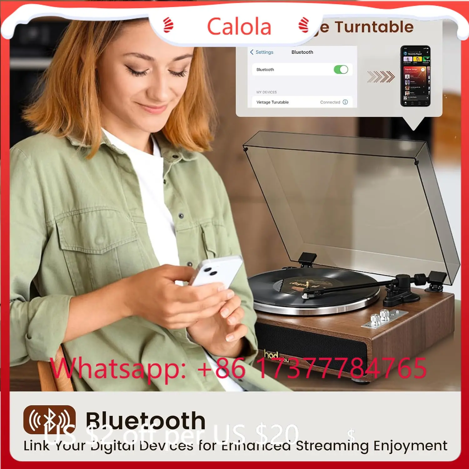 Vinyl Record Player with AT-3600L Magnetic Cartridge, Bluetooth Turntable Built-in Speakers, Auto Stop 33/45 RPM