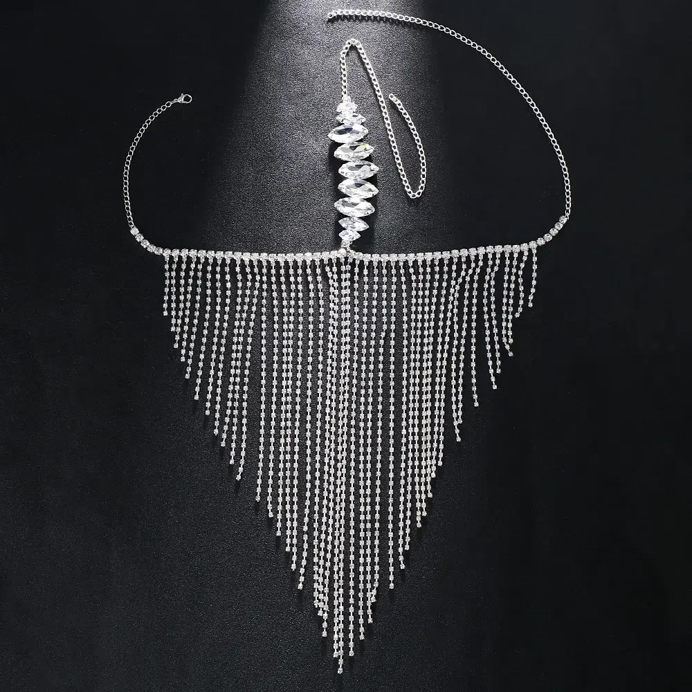 Stonefans Fashion Rave Crystal Rhinestone Handmade Face Black Tassel Mask for Women Face Chain Accessory Jewelry Bellydancing