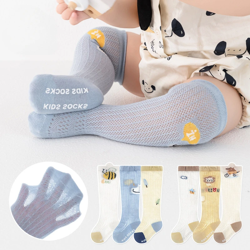 3 Pairs  Thin Cotton Mesh Loose Mouth Baby Knee Socks Non Slip High Tube Sock Glue Resistant Mosquito Repellent Sock Baby Socks