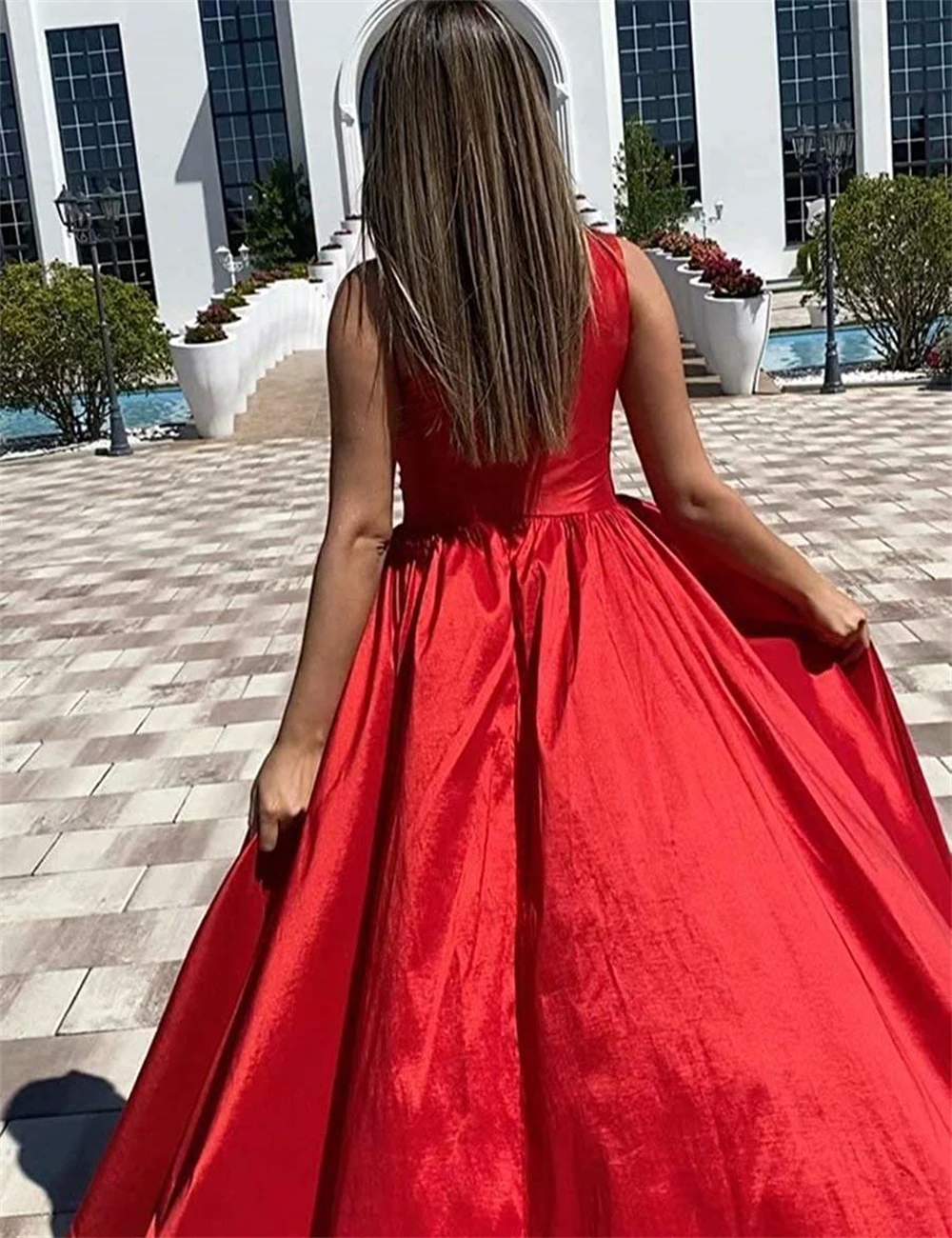 2024 New Women One Shoulder Satin Prom Dresses Long A-Line Floor-Length Ball Gowns High Slit Sleeveless Formal Evening Dress