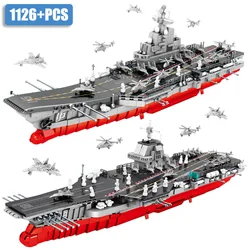 Military Series Aircraft Fighter Carrier Model Building Blocks MOC Army Warship Boat Bricks Toys For Children Boys Adult Gifts