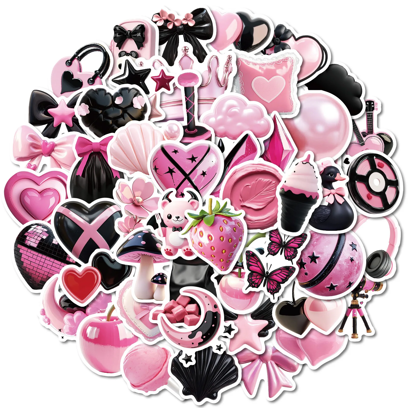 

50PCS Creative Three-dimensional Black Pink Style Cool Graffiti Stickers Children's Reward Decoration