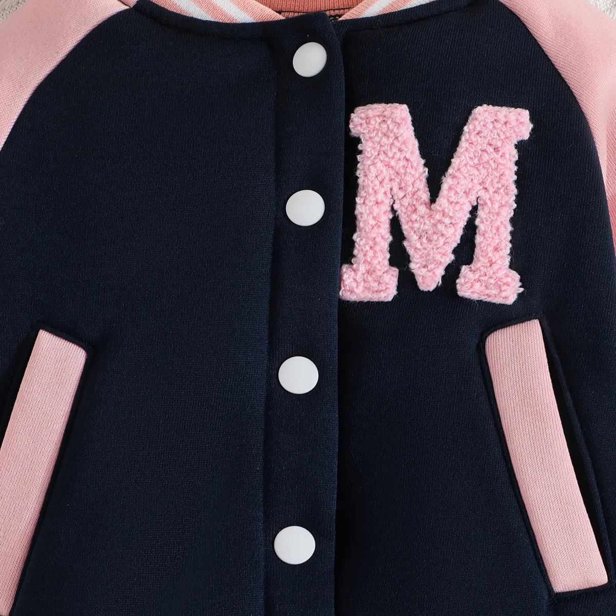 Fall New Fashion Casual Sporty Style Plush M Alphabet Color-Blocked Capless Children\'s Baseball Jersey Two-Piece Set