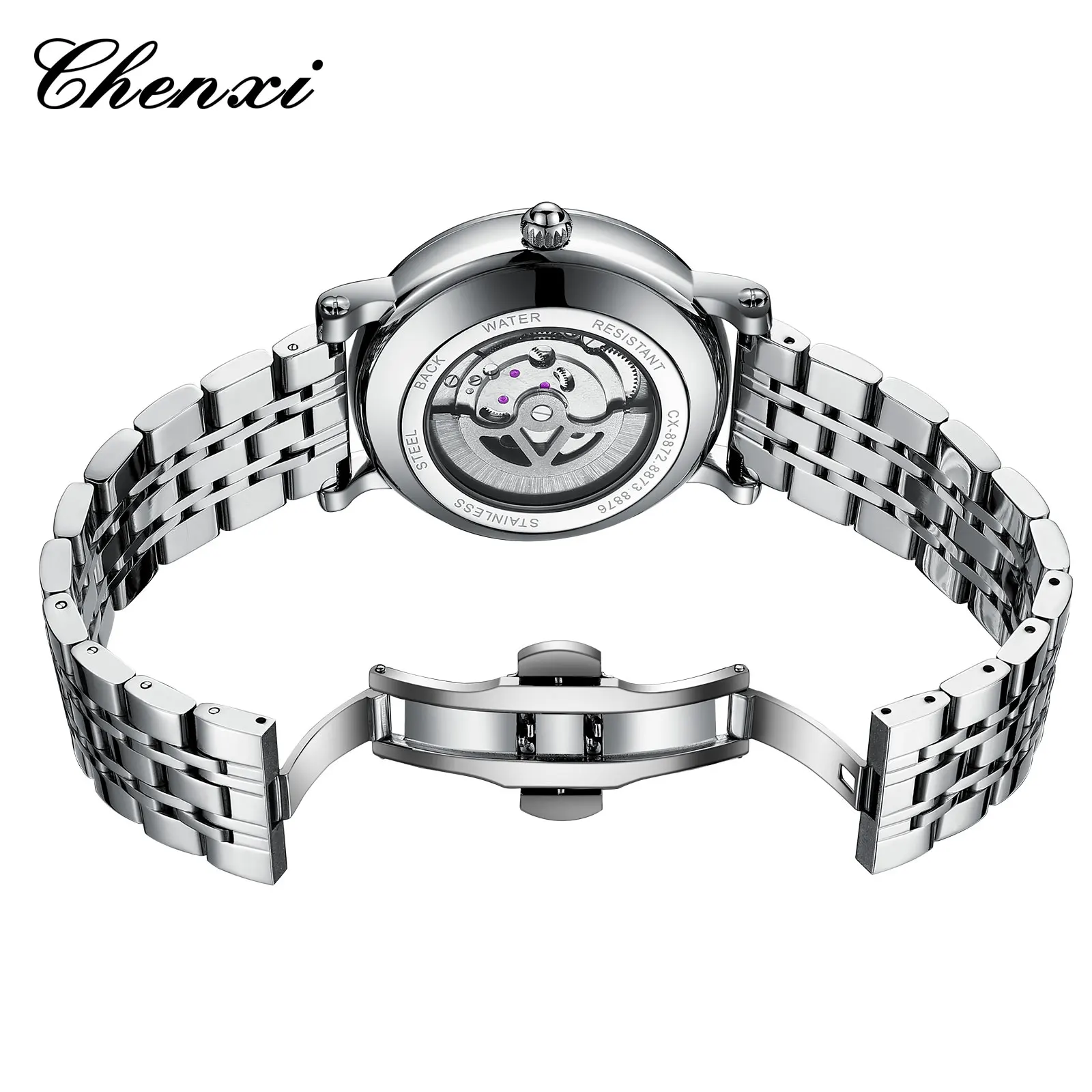 Automatic Mechanical Starry Dial Watches For Men Fashion Moon Phase Skeleton Watch Luxury Stainless Steel Waterproof Wristwatch