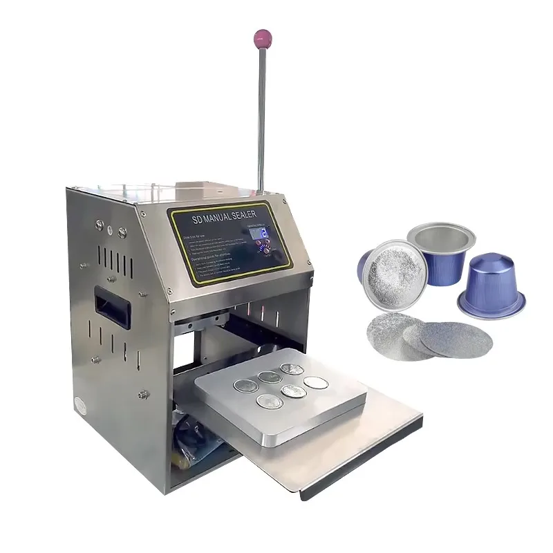 

Manual Stainless Steel Heat Sealing Machine Coffee Capsules Pods Tea Cups Commercial Home Use Small Business Packaging Equipment
