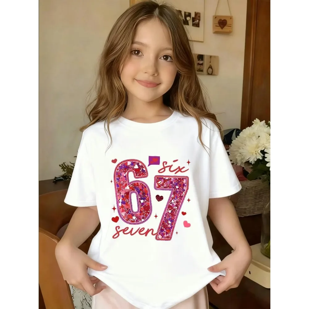 Heart 67 Shining Digit Print Children's T-Shirt Cute Casual Girls Boys Short Sleeve Shirts Tops Summer Fashion Kids Clothes Tees