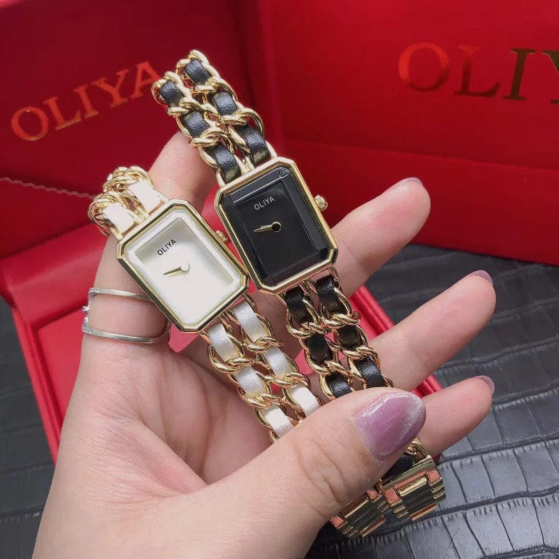 Gft box Square women\'s watch classic brand design waterproof ceramic color leather stainless steel bracelet Reloj mujegu