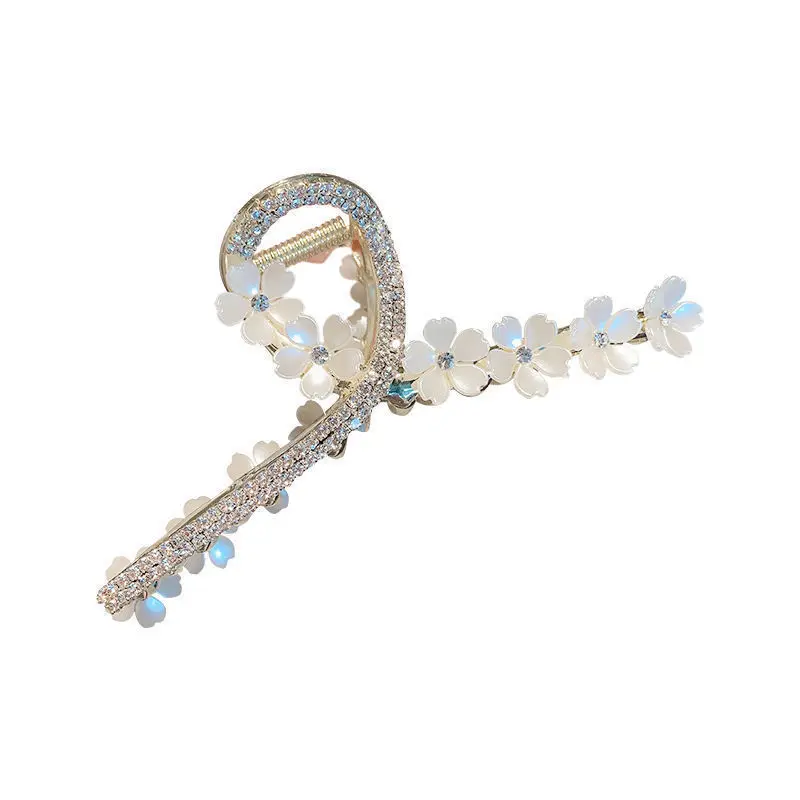 Korean Water Diamond Flower Alloy Material Hair Grab Sweet Large Shark Clip Hair Ornament