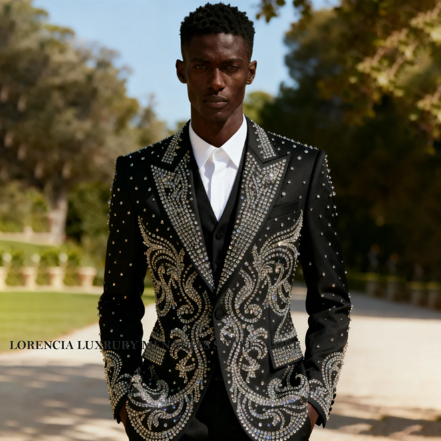 

Роскошный элитный мужской костюм из двух предметов с лацканами, облегающий спортивный смокинг для жениха, свадебный фрак по индивидуальному заказу, ювелирные изделия с бриллиантами, Ropa homre