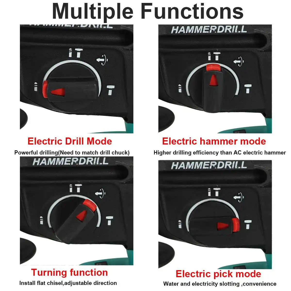 OceanHeart Brushless Electric Hammer 4 Functions Cordless Rechargeable Rotary Impact Drill Power Tools For Makita 18V Battery