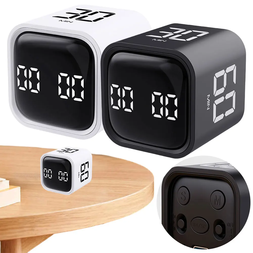 

Productivity Cube Timer Mute Vibrate and Adjustable Sound Alert Mini Digital Timer Countdown Timer for Cooking Fitness Studying
