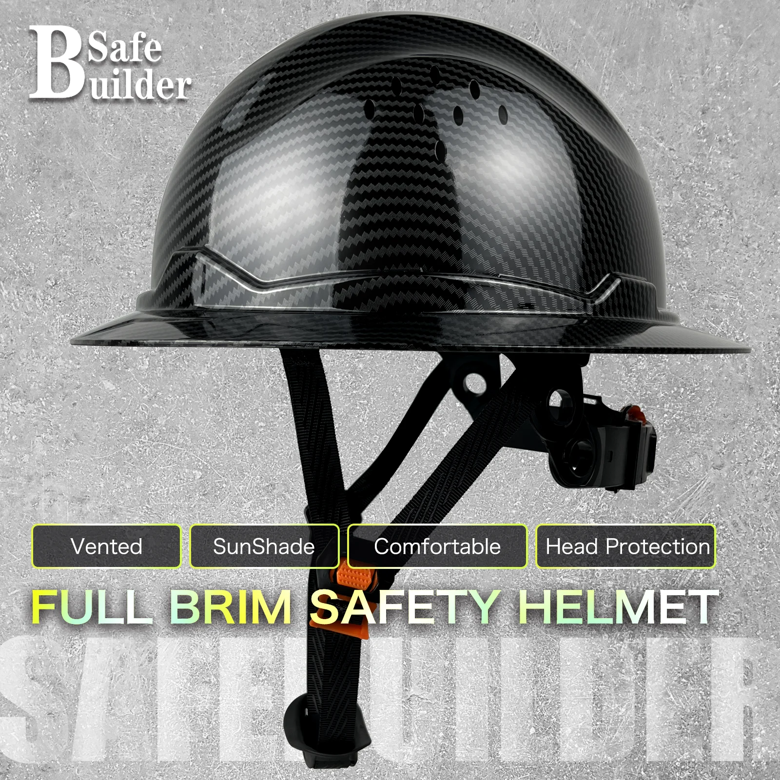 

Full Brim Hard Hat for Engineer, Carbon Fiber Pattern Safety Helmet, Sunshade ANSI Head Protection, Industrial and Construction