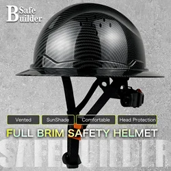 Casco de ala completa para ingeniero, casco de seguridad con patrón de fibra de carbono, protección para la cabeza ANSI, industrial y construcción