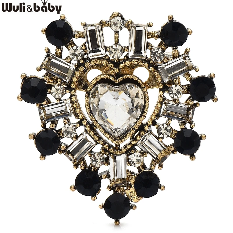 Wuli & baby دبابيس القلب خمر للنساء سيدة حجر الراين قصر نمط الحب مكتب بروش دبابيس الهدايا