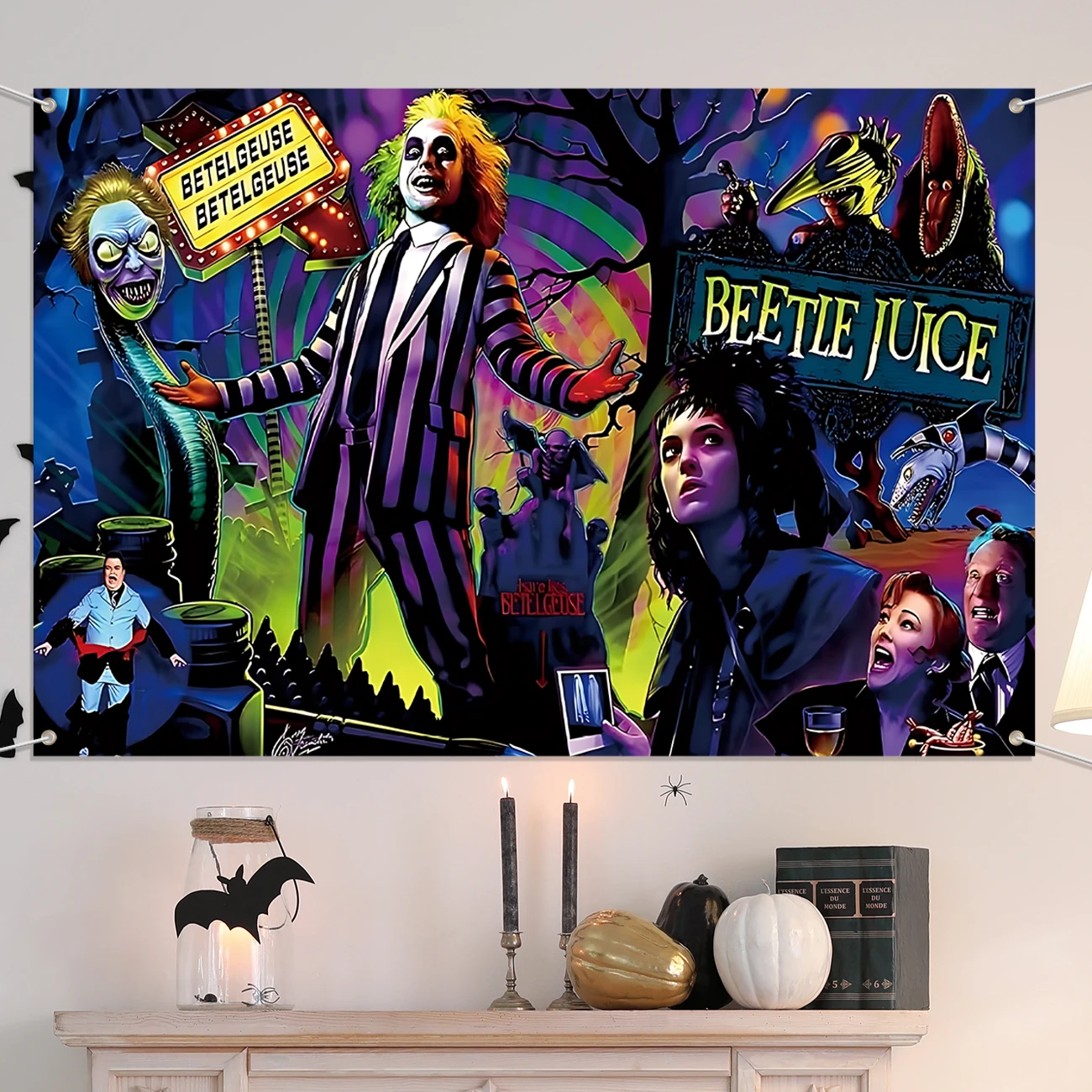 Beetlejuice Party Decoration Scary Creepy Halloween Photo Backdrop Classic Movie Role Beetlejuice Banner Horror Party Decoration