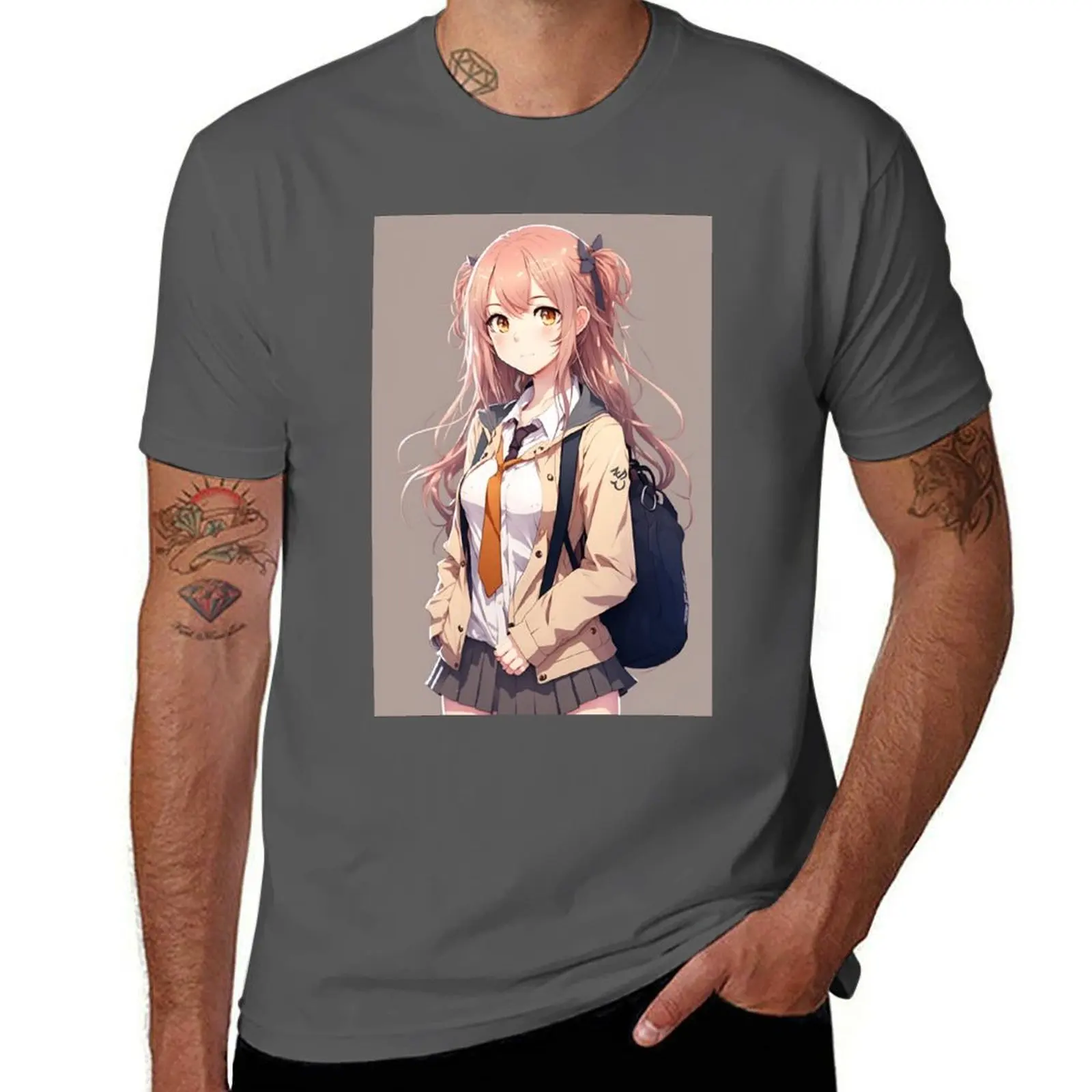 Anime Girl Cute Student Sexy with Backpack T-Shirt printed t shirts for man man t shirt luxury man t shirts for men T-Shirt