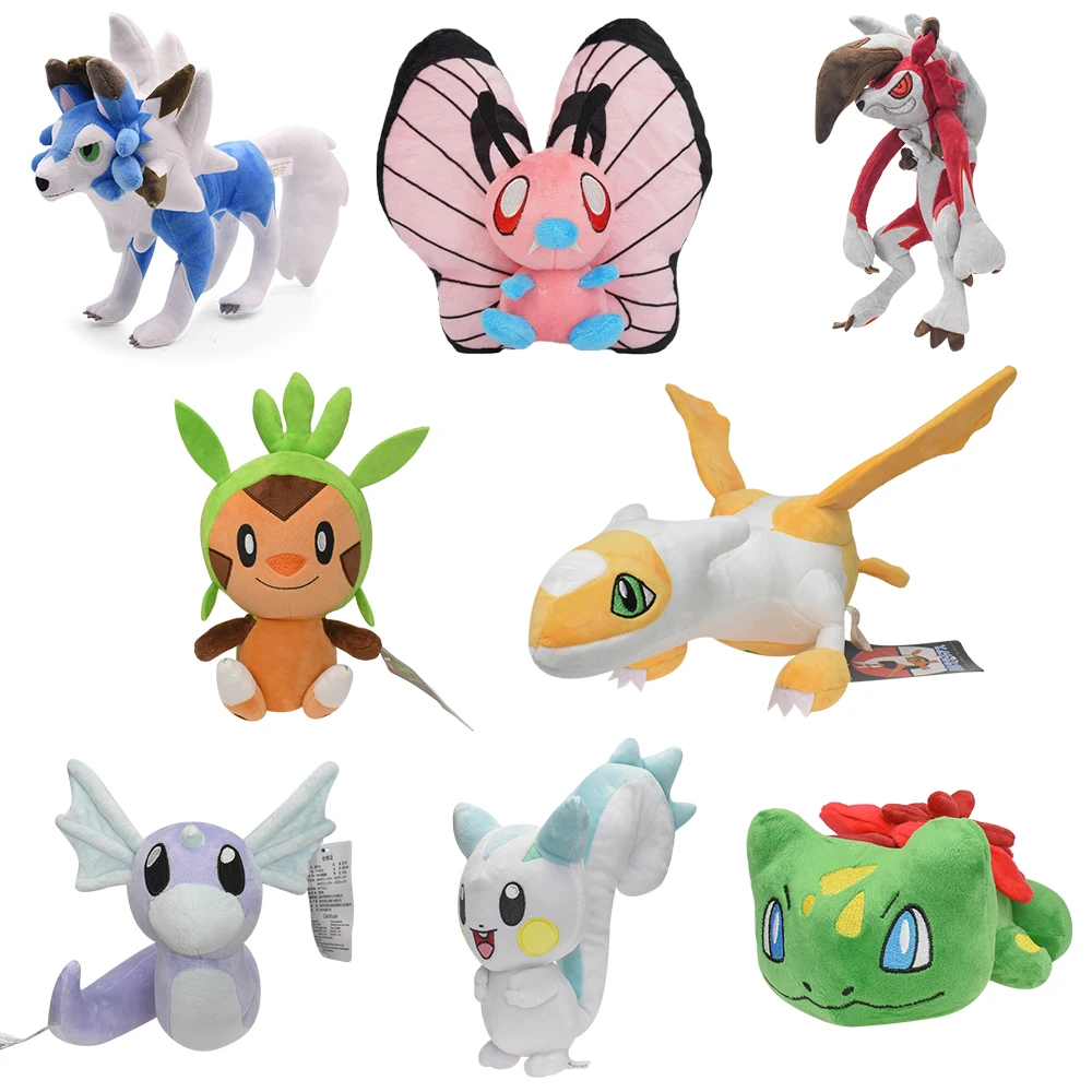 Pokemon Soft Plush Toys Raboot Lycanroc Chespin Pachirisu Exeggutor Stuffed Animal Dolls Wooloo Phanpy Celebi Fennekin Torracat