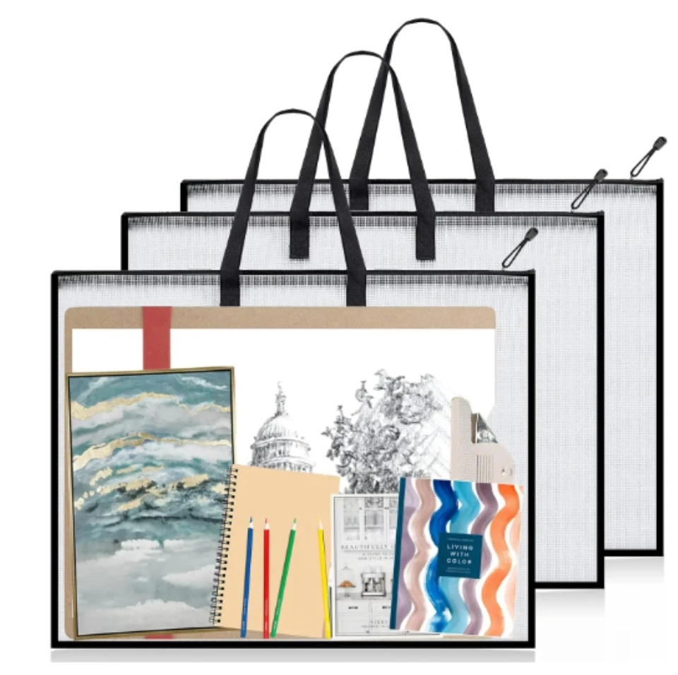 19 x25in cartella d'arte grande Organizer per cartelle in rete trasparente per bacheca organizzatore di Poster con manico con cerniera StorageBag Tote Bag