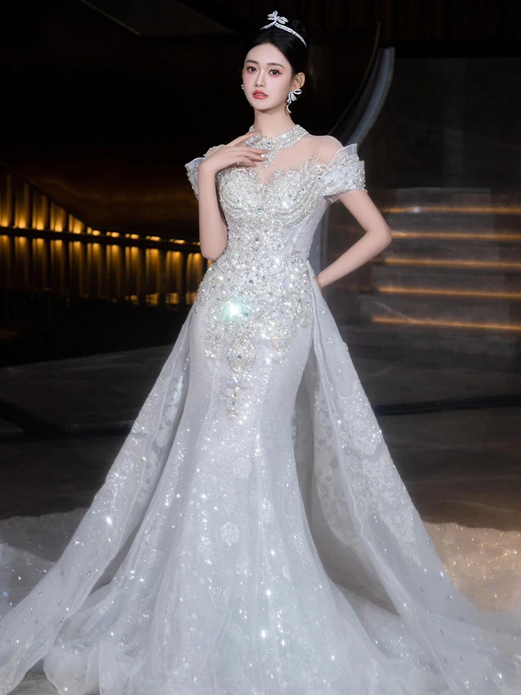 Mermaid Wedding Dresses 2024 With Court Train Shiny Wedding Dresses Luxury Party Dresses Brides Wedding Dresses