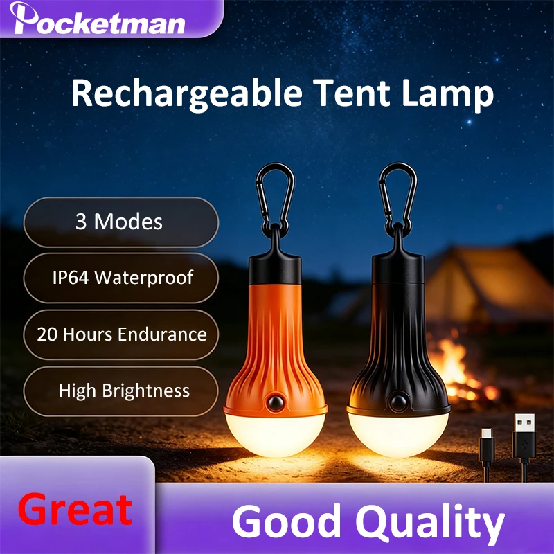 Rechargeable LED Camping Tent Light Portable Hanging Camping Lantern with Hook 3 Modes Emergency Lamp for Outdoor Camping Hiking