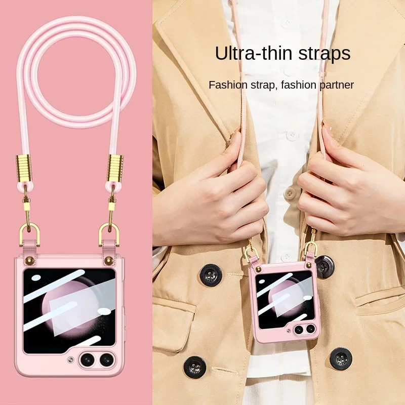 

Чехол для телефона со шнурком через плечо для Z Flip 6 5 Flip5 Flip6 5 г, жесткий противоударный чехол с гальваническим покрытием Funda