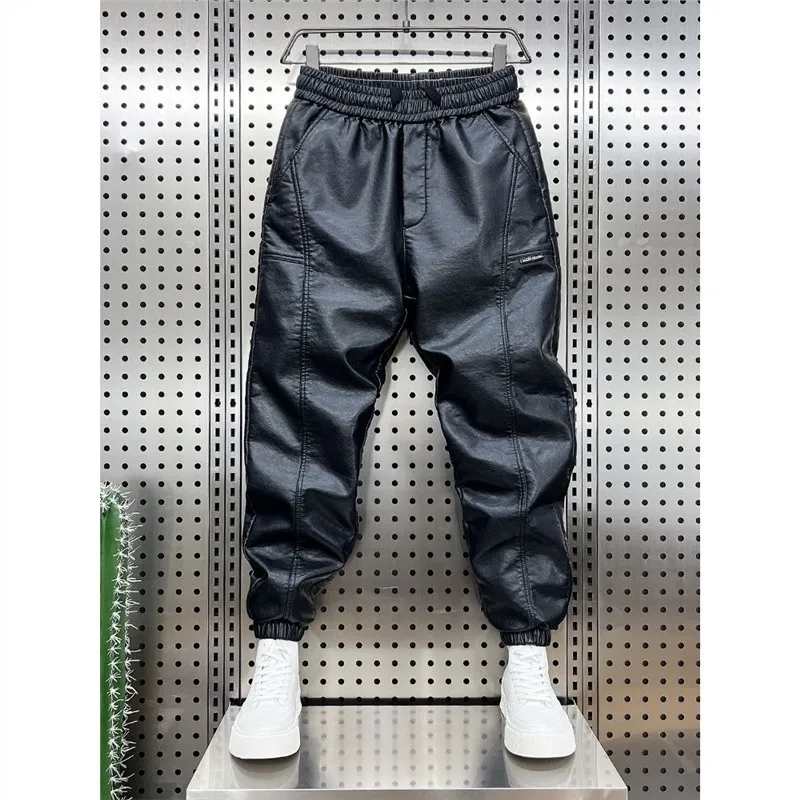 

Утепленные свободные повседневные кожаные брюки M, длинные, молодежные, модные, осенние, без бренда (регистрация товарного знака не требуется)