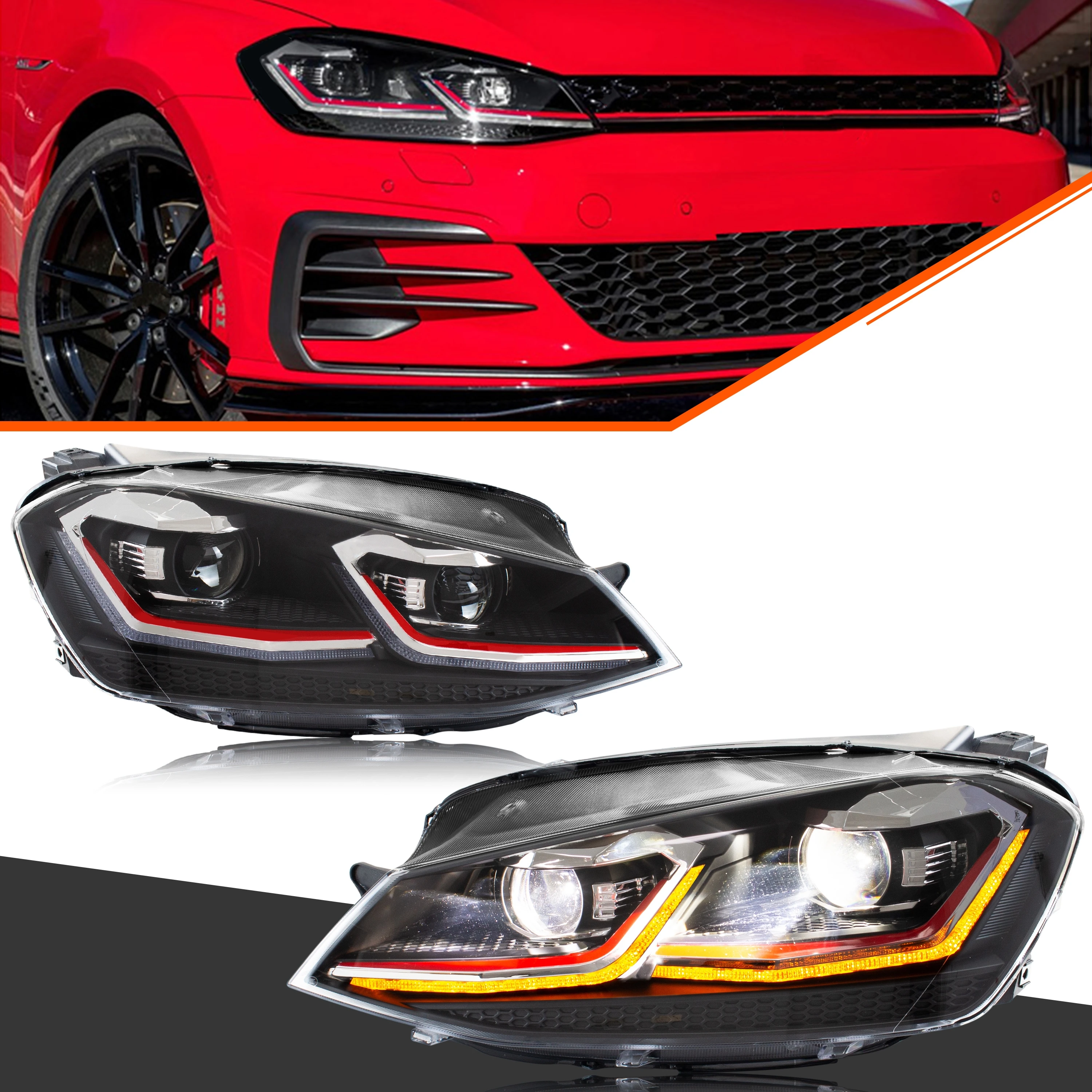 

Полностью светодиодные фары для Volkswagen VW Golf 7 MK7 VII 2013-2017 TDI TSI, передние лампы последовательного сигнала в сборе [не подходят GIT/R]