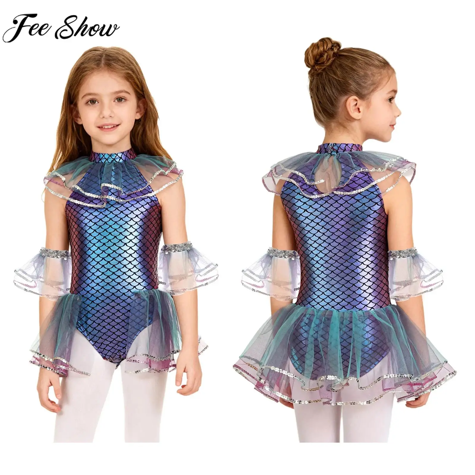 meninas-sereia-princesa-cosplay-traje-escamas-de-peixe-impressao-lantejoulas-malha-ballet-tutu-collant-com-mangas-braco-para-o-carnaval-de-halloween