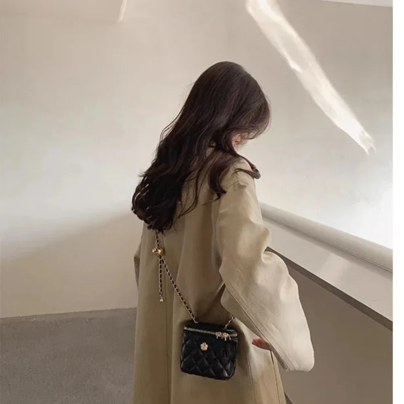 2024 Trend Camellia Rhombus Chain Women\'s Box Bag Female Fashion Luxury Brand Designer Shoulder Crossbody Bag Mini Bucket Bag