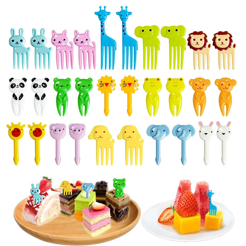 30 Pcs Animal Food Picks for Kids Children Cute Cartoon Fruit Forks Mini Food Toothpicks Sticks for Cake Dessert Lunch Box Decor