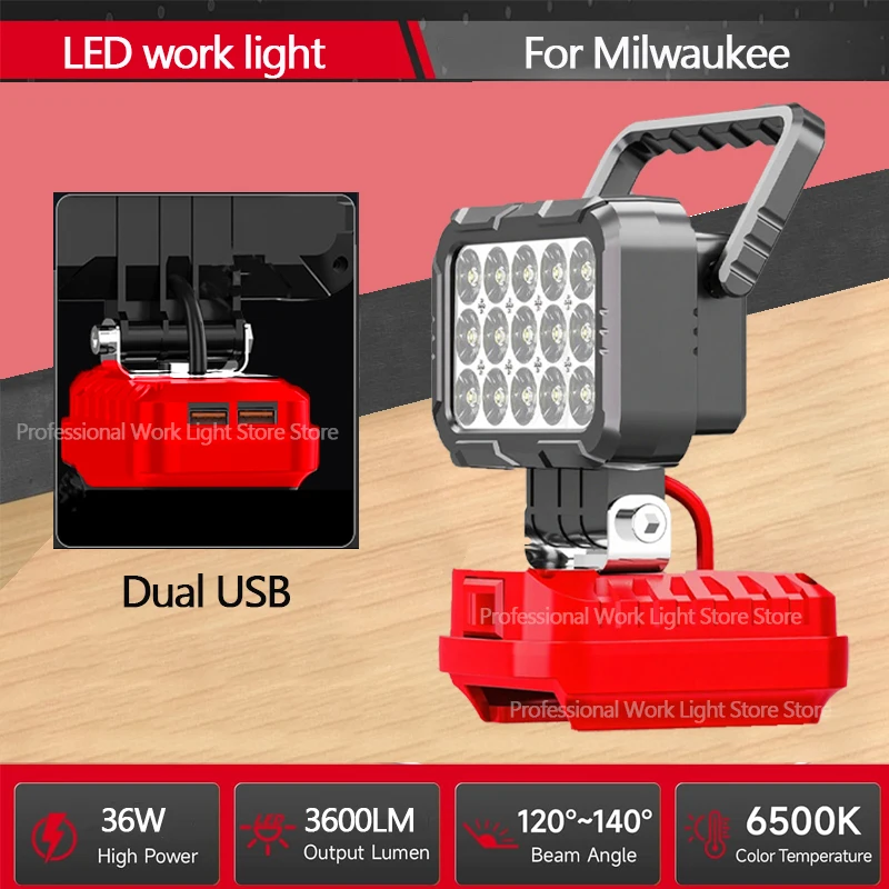 لميلووكي LED ضوء العمل 18 فولت بطارية ليثيوم أيون 3 بوصة مصباح محمول مصباح يدوي خارجي التخييم الأضواء 15 الخرز مع USB