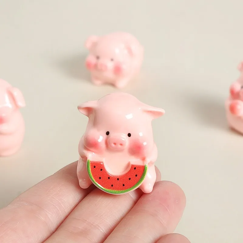 8PCS Cute Pink Pig Resin Figurines Miniature Car Desktop Decor Peach Watermelon Lollipop Milk Backpack Assorted