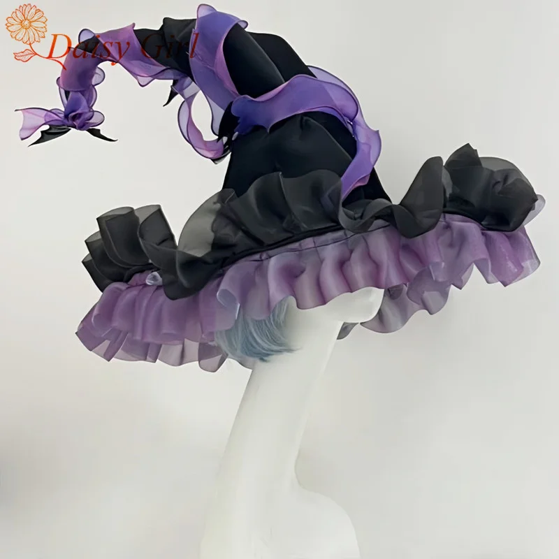 New Halloween Witch Hat Lace Dark Bat Wizard Big Blade Hat Lolita Dress up Cosplay Headdress Props