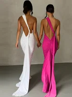 Neon Y2K Clothes One Shoulder Sleeveless Backless Ruched Bodycon Maxi Dresses For Women Club Birthday Party Evening Prom - Image 3