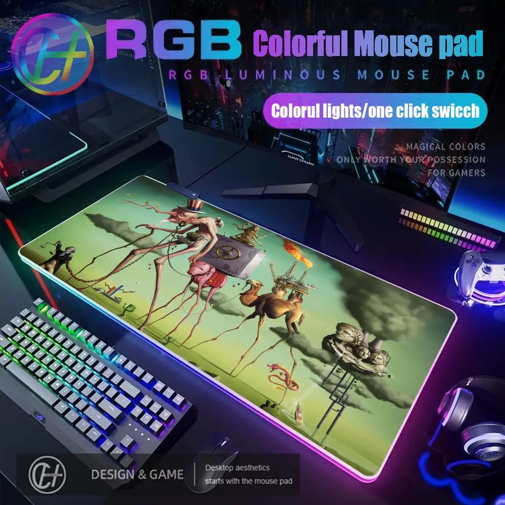 

Игровой коврик для мыши XXL 900X400X3MM HYBXAXC с RGB-подсветкой, дизайном Сальвадора Дали, HD-изображением, большой, со светодиодной подсветкой, для геймеров
