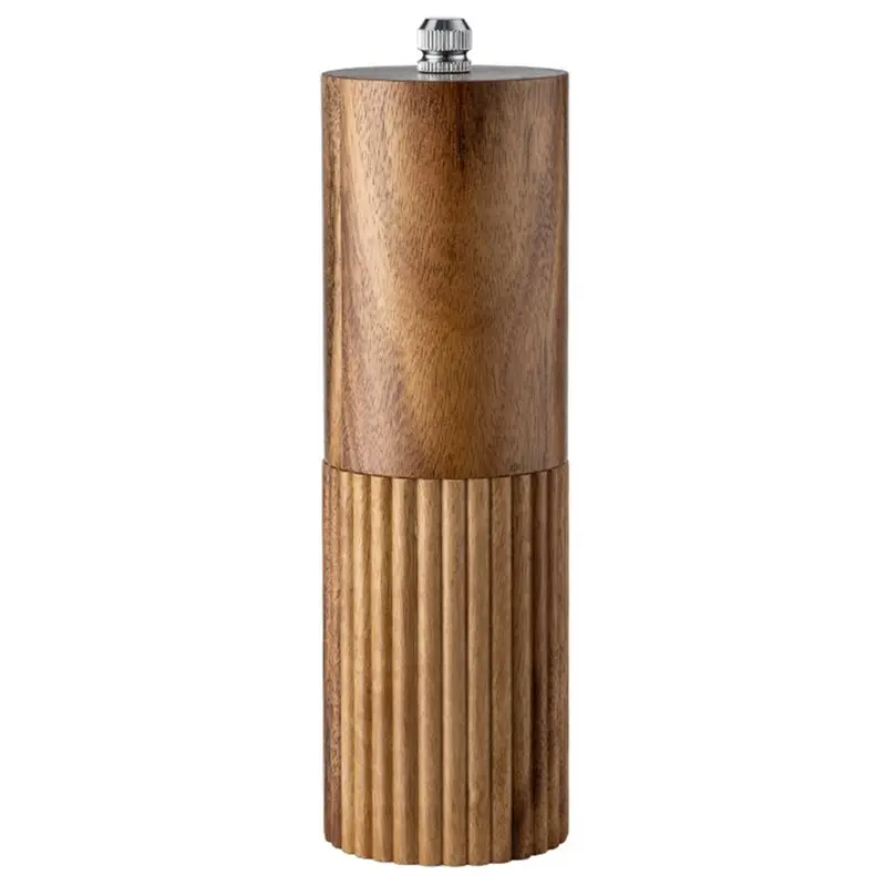 SHGO-6 Inch Round Cover Wood Pepper Grinder, Manual Striped Solid Wood Spice Mill For Black Pepper Sea Salt Home Kitchen