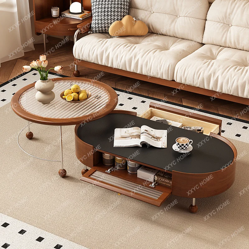 

Кофейный столик в средневековом стиле, новый, для гостиной, из массива дерева, с каменной столешницей, чайный столик.