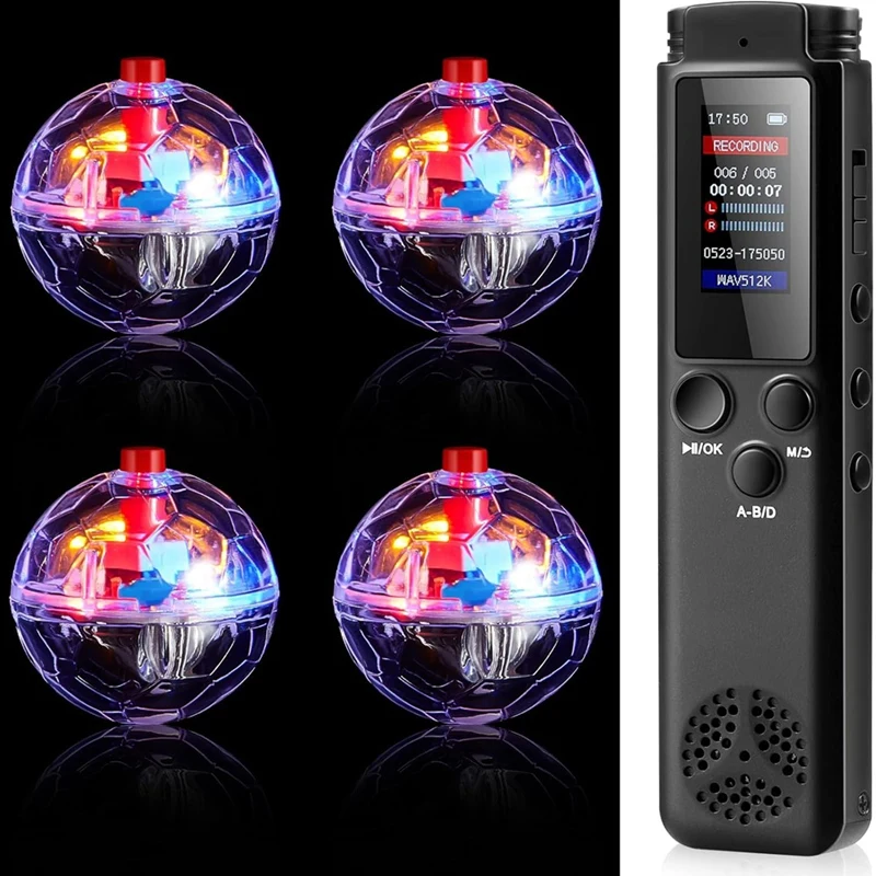 الترويج! 5 قطع عدة 64 جيجابايت مسجل صوت رقمي مع 4 LED كرة قطة الحركة المنشط لعبة كرة القط تسجيل الصوت المنشط