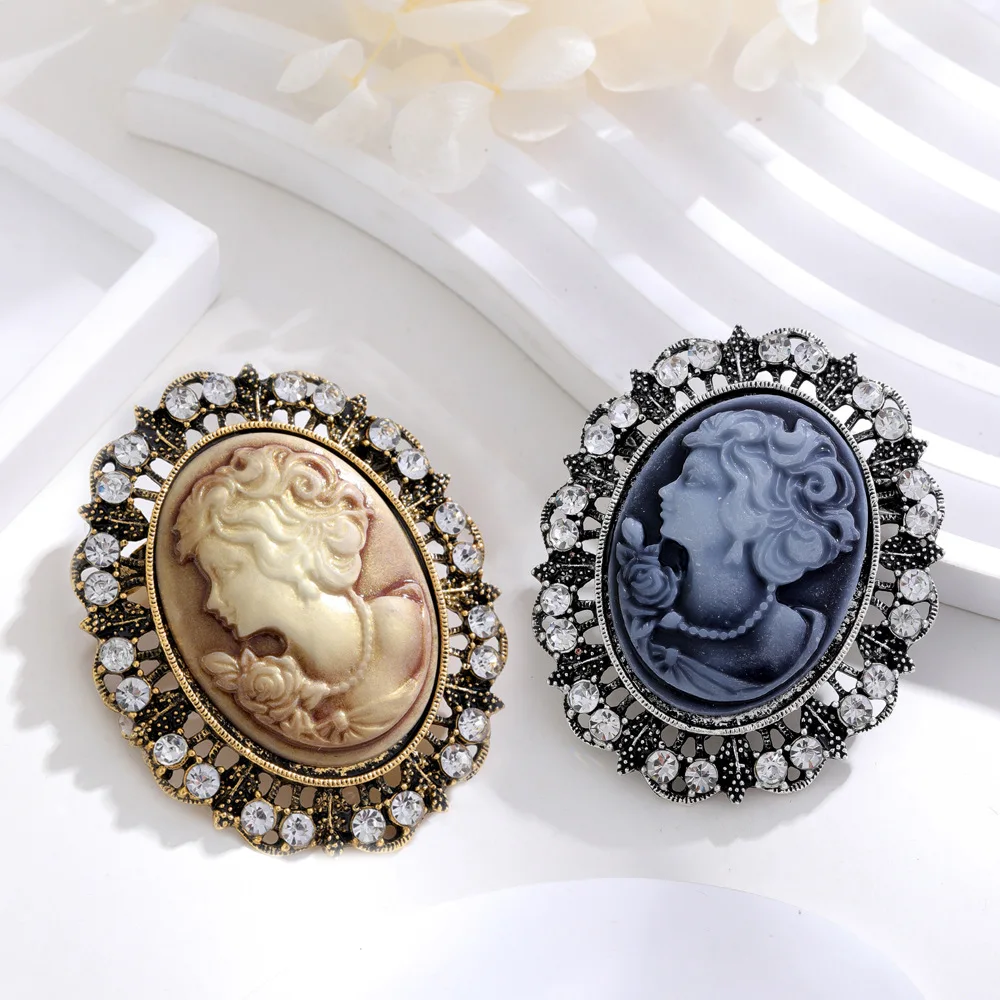 Elegant Classic Style Women Jewelry Vintage Victorian Cameo Portrait Brooch Beauty Head Pins Clothing Hat Accesories Gifts