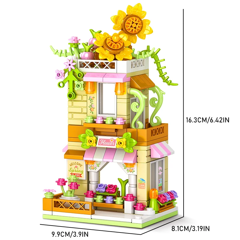 City Building Blocks Flower Shop Sunflower Store House Model Set Desktop Decor Kids DIY Toys Christmas Birthday Gift