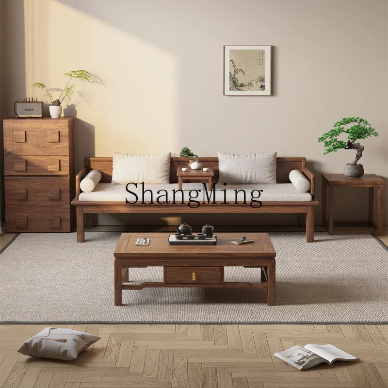 ZZJ new Chinese walnut push-pull dual-purpose solid wood Arhat bed small apartment living room can lie down and sit sofa bed