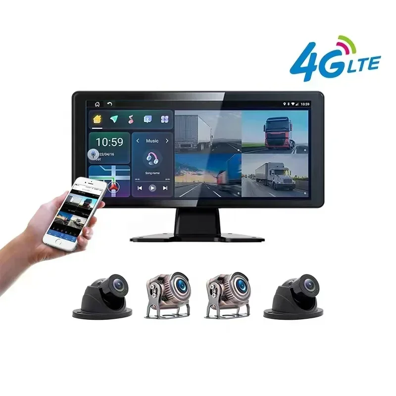 iPoster 10.1in 4G  quad split with DVR GPS navigation  Built in BT CMSV touch screen 1600x720 Monitor and 1080P cameras 4G kit
