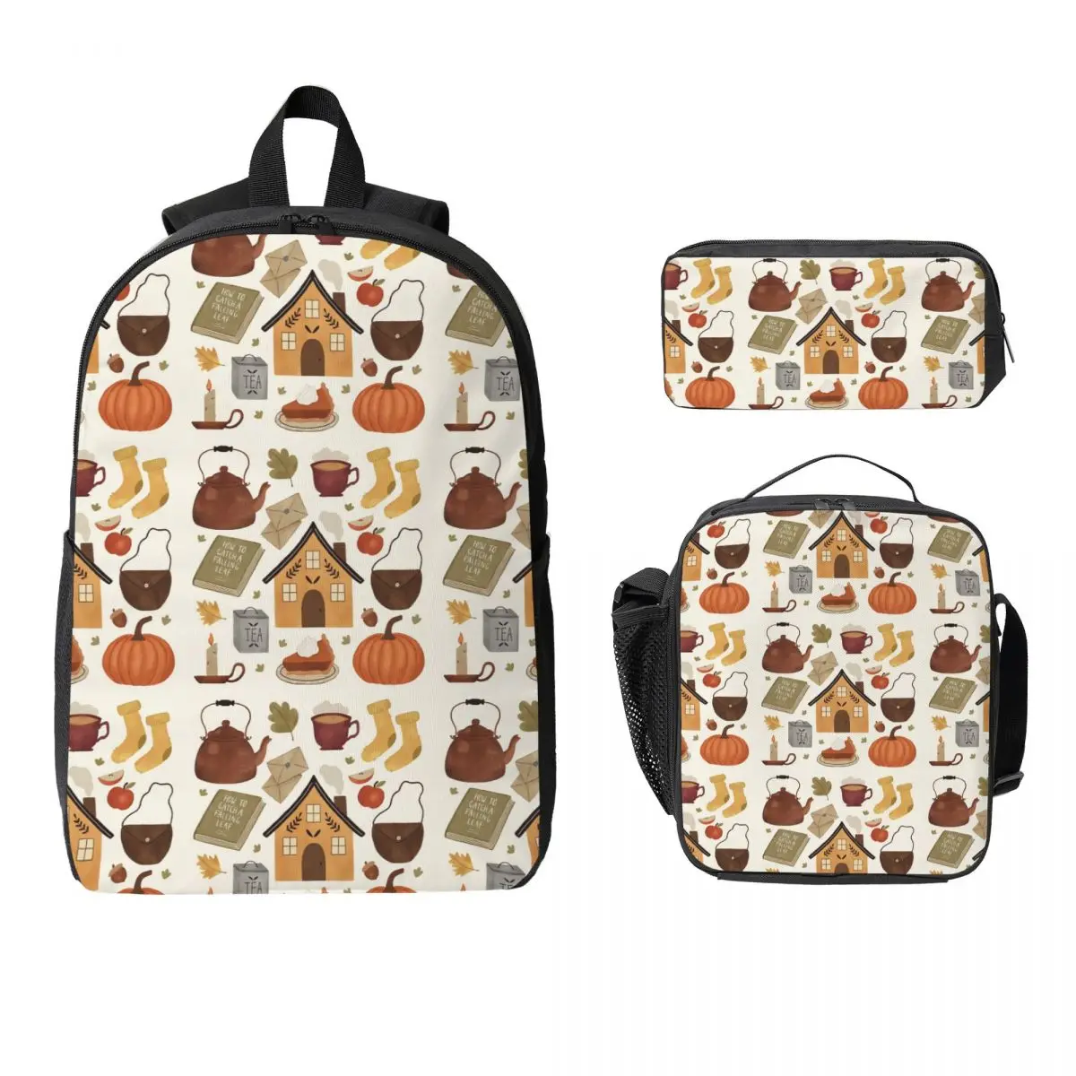 الخريف كوخ أيام على ظهره طالب بنين بنات BookBag حقيبة مدرسية كمبيوتر محمول حقائب كتف 3ps معزول حقيبة الغداء مقلمة