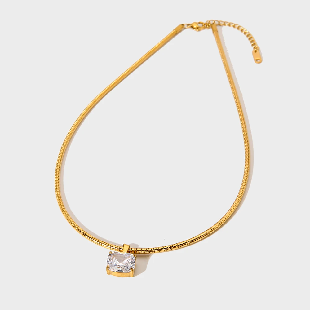 

Dainty Square Zirconia Pendant Necklace 18K Gold Plated Stainless Steel Chain Waterproof Elegant Jewelry for Women Unique Gift