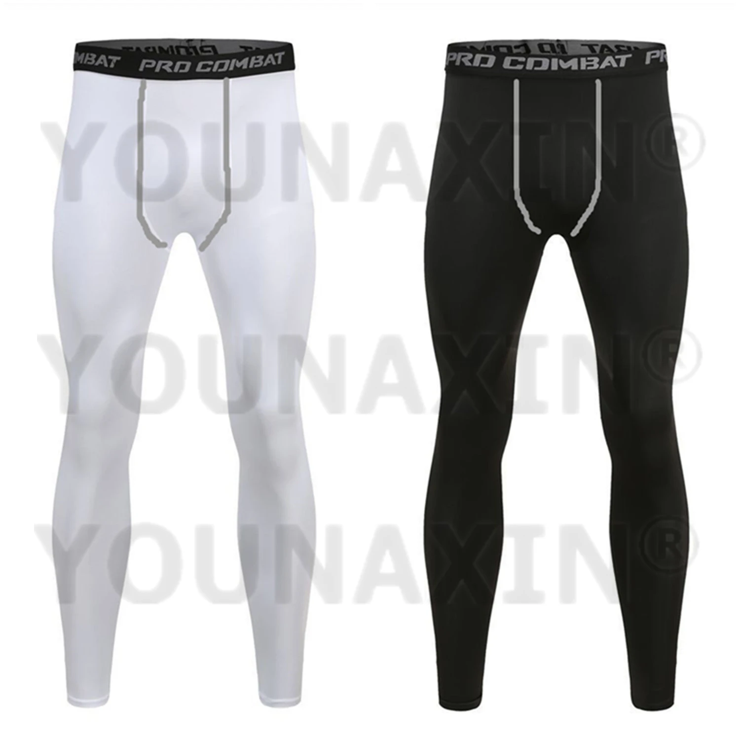 2 Pieces Men Running Trousers Base Layer Tight Training Fitness Jogger Black Sports Skinny White Cycling Pants Gray Long Johns