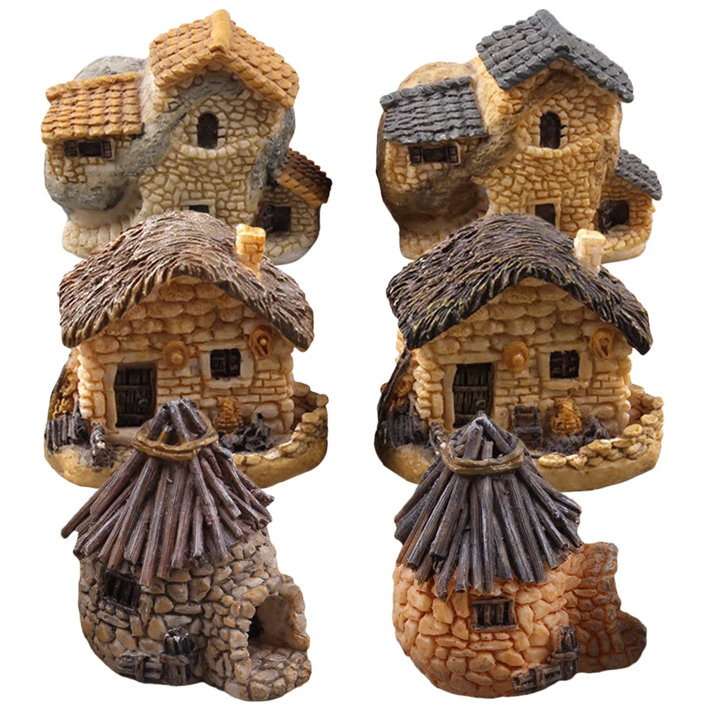 

6pcs Resin Villa s Miniature House Decor Desktop Garden Micro Landscape Ornament Small Creative Home Crafts Portable