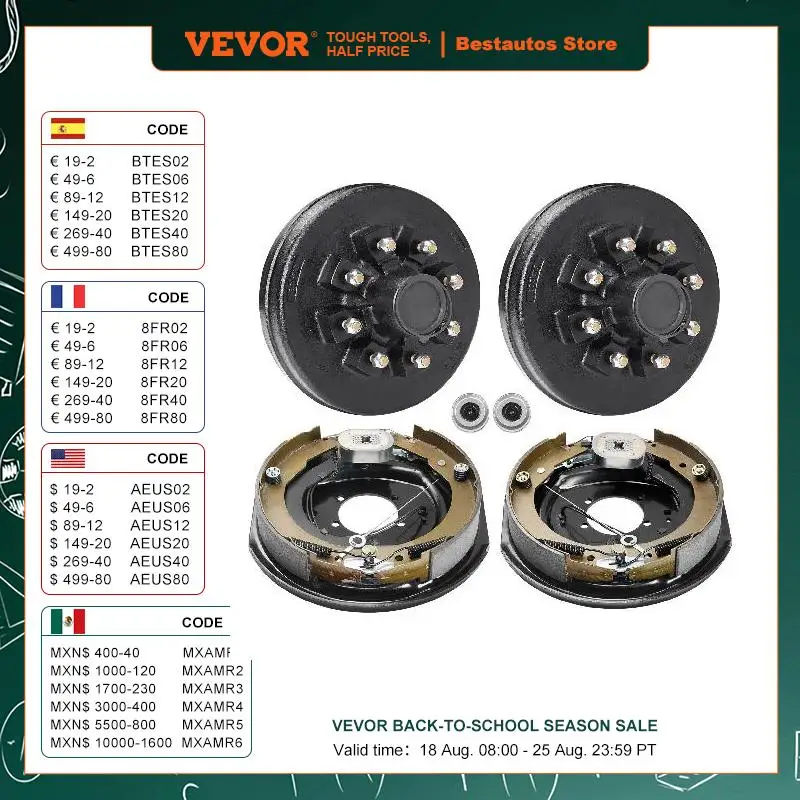 

VEVOR Trailer Hub Drum Kits Self-Adjusting Trailer Brake Assembly for 7000 lbs Axle Backing Plates for Brake System Part Replace